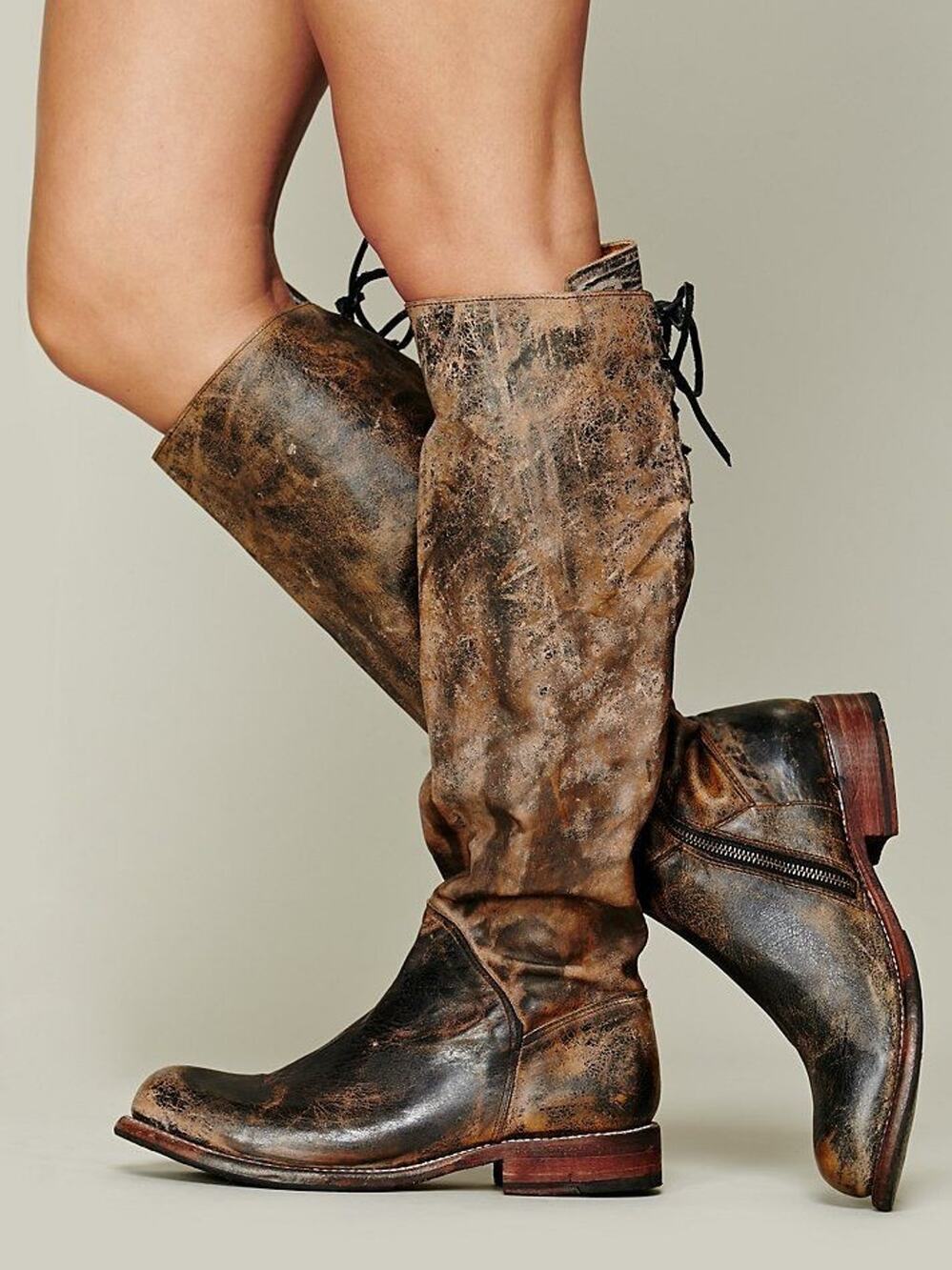 Bed|Stu Women's Manchester Brown Distressed Leather Tall Riding Boots, Size 9.5